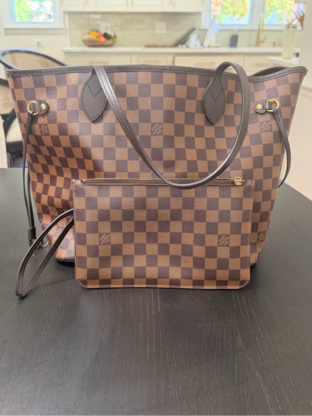 AUTHENTIC Louis Vuitton Brown Neverfull MM with Matching Pouch